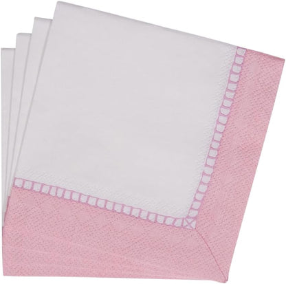 Linen Border Paper Cocktail Napkins in Petal Pink - 20 Per Package