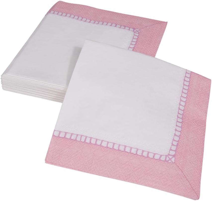 Linen Border Paper Cocktail Napkins in Petal Pink - 20 Per Package