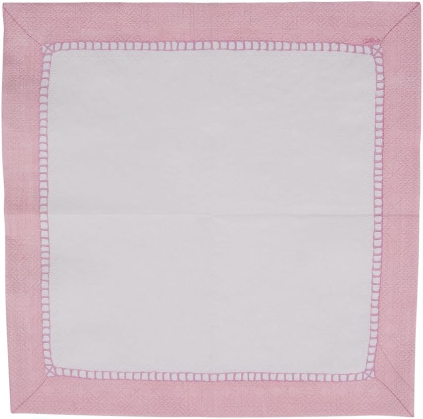 Linen Border Paper Cocktail Napkins in Petal Pink - 20 Per Package