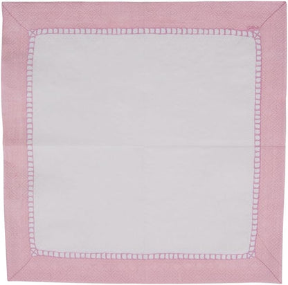 Linen Border Paper Cocktail Napkins in Petal Pink - 20 Per Package