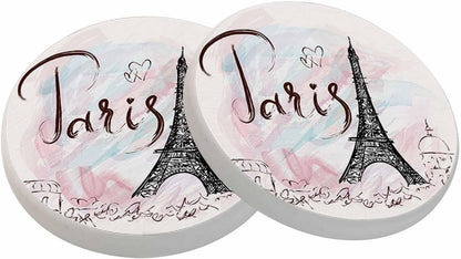 Eiffel Tower Coasters for Drinks Pink Paris Romantic Art Painting Cups Place Mats for Home Decor Set of 2, 4 Inch