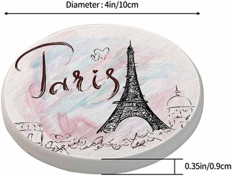 Eiffel Tower Coasters for Drinks Pink Paris Romantic Art Painting Cups Place Mats for Home Decor Set of 2, 4 Inch