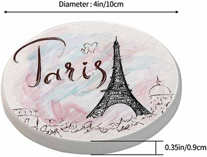 Eiffel Tower Coasters for Drinks Pink Paris Romantic Art Painting Cups Place Mats for Home Decor Set of 2, 4 Inch