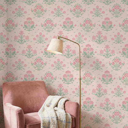 Pink Wallpaper Stick and Peel, Pink Floral Wallpaper Boho Girly Wall Paper Decorative Self Adhesive for Nursery Bedroom Bathroom 17.3" x 78.7"