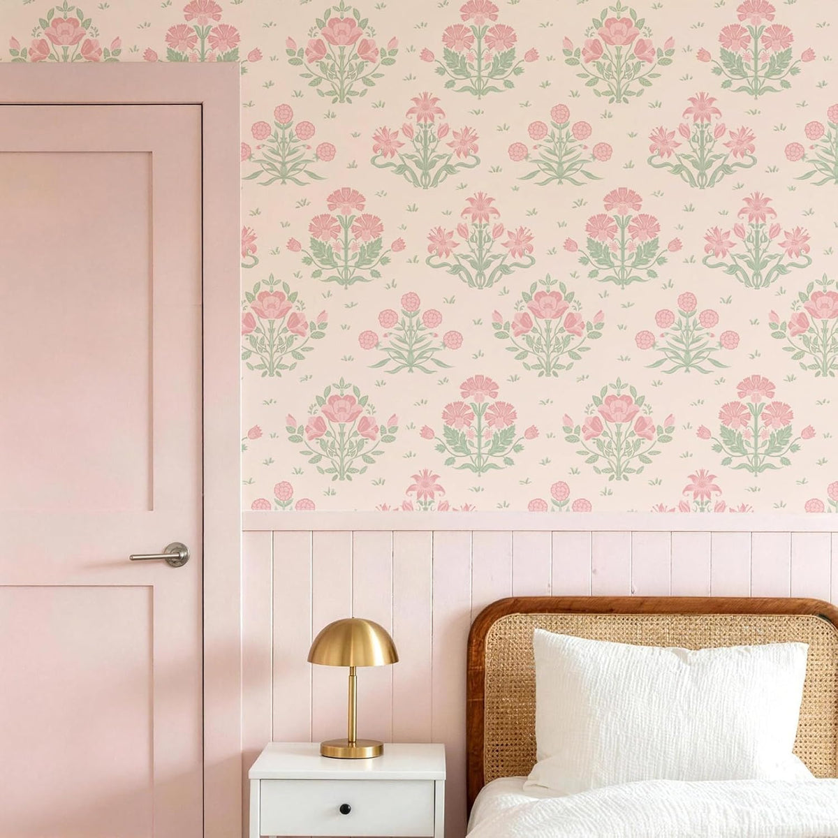 Pink Wallpaper Stick and Peel, Pink Floral Wallpaper Boho Girly Wall Paper Decorative Self Adhesive for Nursery Bedroom Bathroom 17.3" x 78.7"