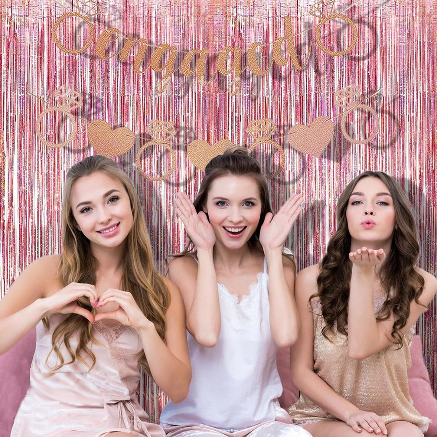 Rose Gold Tinsel Foil Fringe Curtains | Holidays Party Backdrop