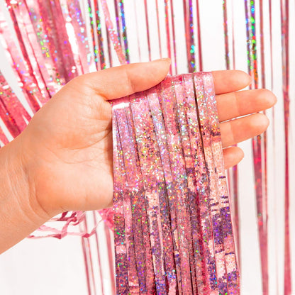 Rose Gold Tinsel Foil Fringe Curtains | Holidays Party Backdrop