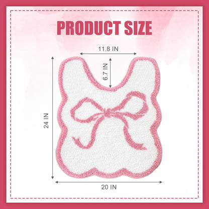 Pink Bow Bathroom Rug Bow Toilet Rugs 24 x 20 Inches U Shaped Luxury Scalloped Bathroom Decor Non Slip Cute Microfiber Soft Plush Bath Mat Coquette Stuff for Toilet Back to School Shower