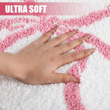 Pink Bow Bathroom Rug Bow Toilet Rugs 24 x 20 Inches U Shaped Luxury Scalloped Bathroom Decor Non Slip Cute Microfiber Soft Plush Bath Mat Coquette Stuff for Toilet Back to School Shower
