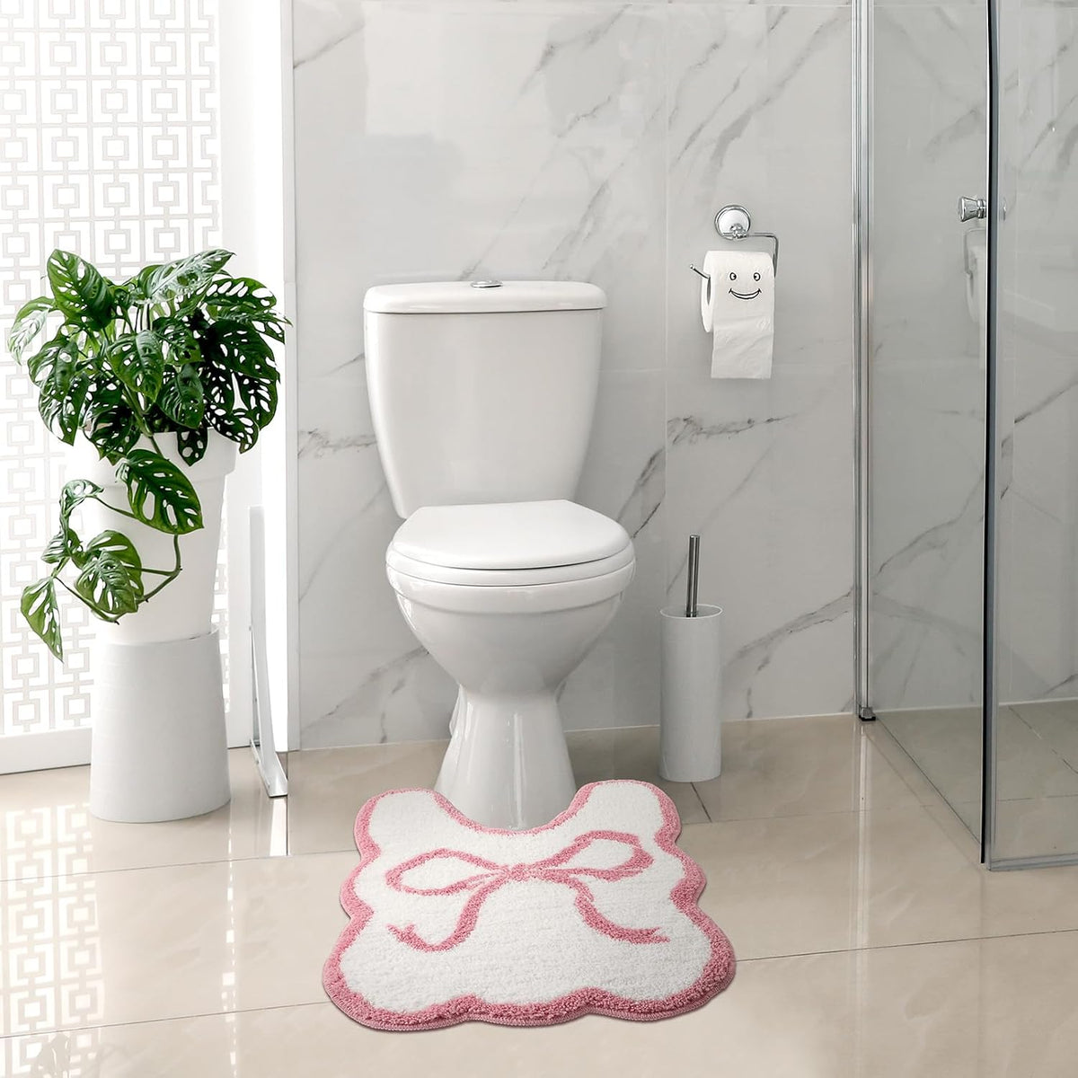 Pink Bow Bathroom Rug Bow Toilet Rugs 24 x 20 Inches U Shaped Luxury Scalloped Bathroom Decor Non Slip Cute Microfiber Soft Plush Bath Mat Coquette Stuff for Toilet Back to School Shower