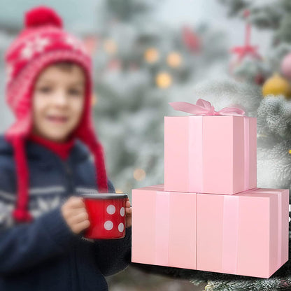 Small Gift Boxes 25 Pack 6x6x6 in Pink Gift Box with Ribbons