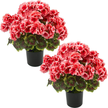 2 Pcs Geranium Potted Artificial Flowers, Peach, 19"