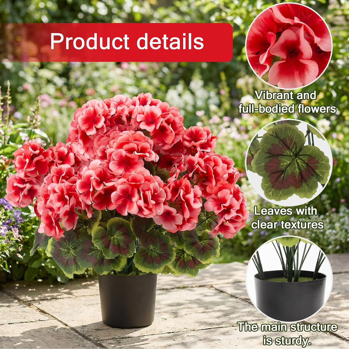 2 Pcs Geranium Potted Artificial Flowers, Peach, 19"