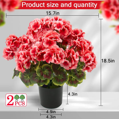 2 Pcs Geranium Potted Artificial Flowers, Peach, 19"