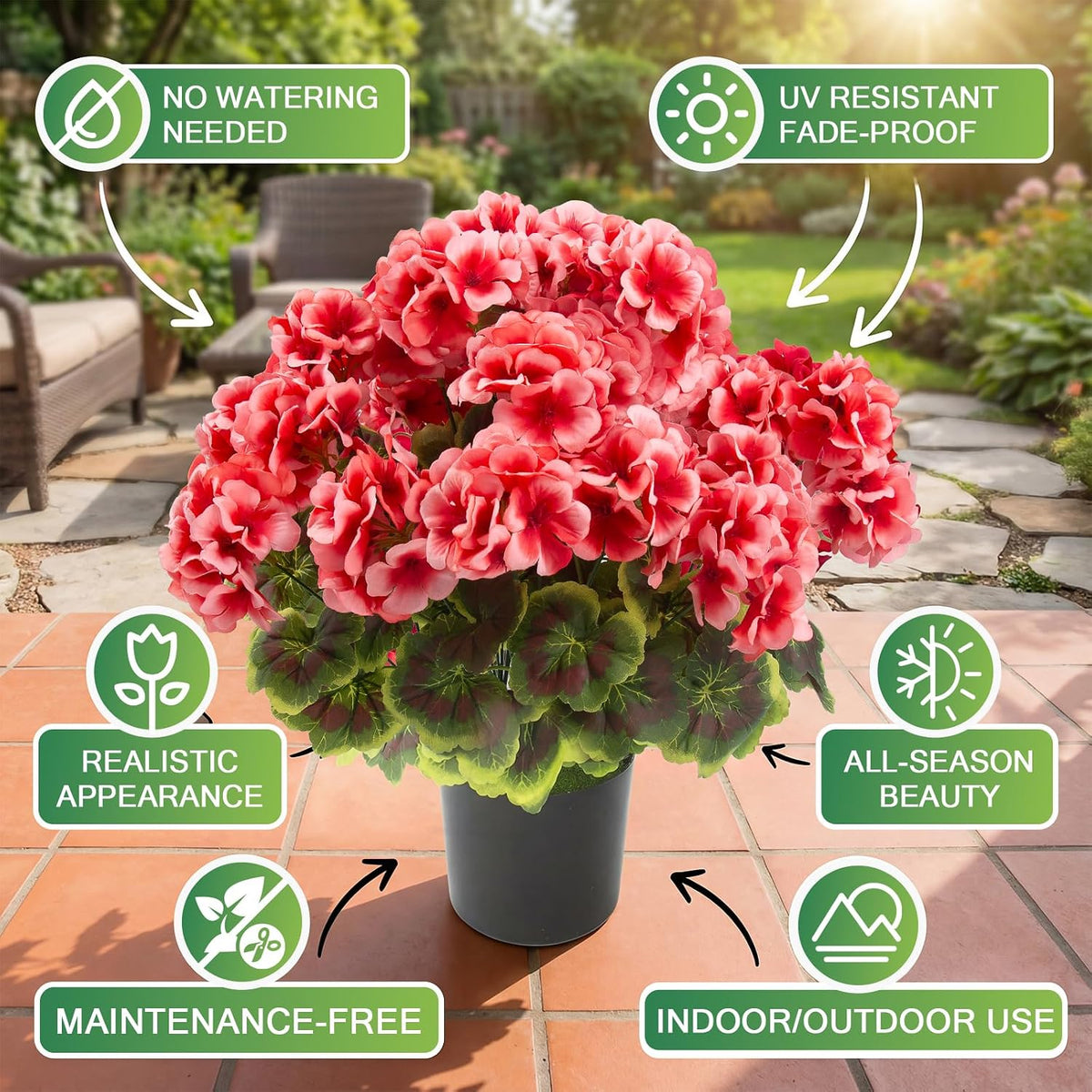 2 Pcs Geranium Potted Artificial Flowers, Peach, 19"