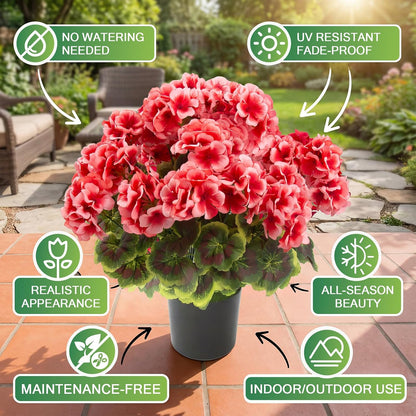 2 Pcs Geranium Potted Artificial Flowers, Peach, 19"
