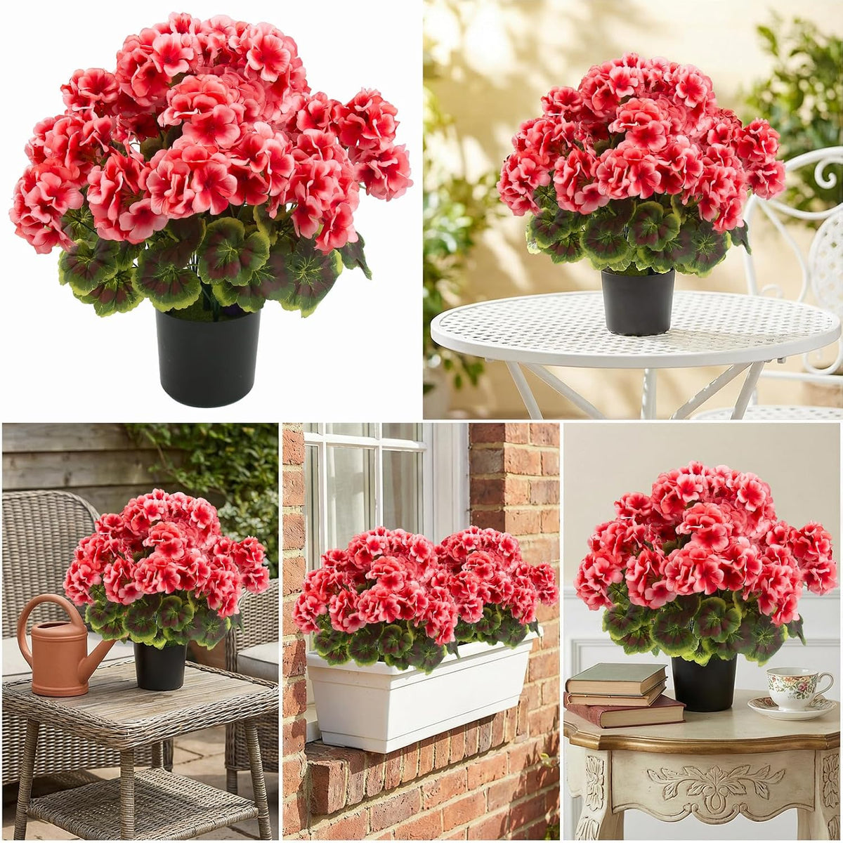 2 Pcs Geranium Potted Artificial Flowers, Peach, 19"