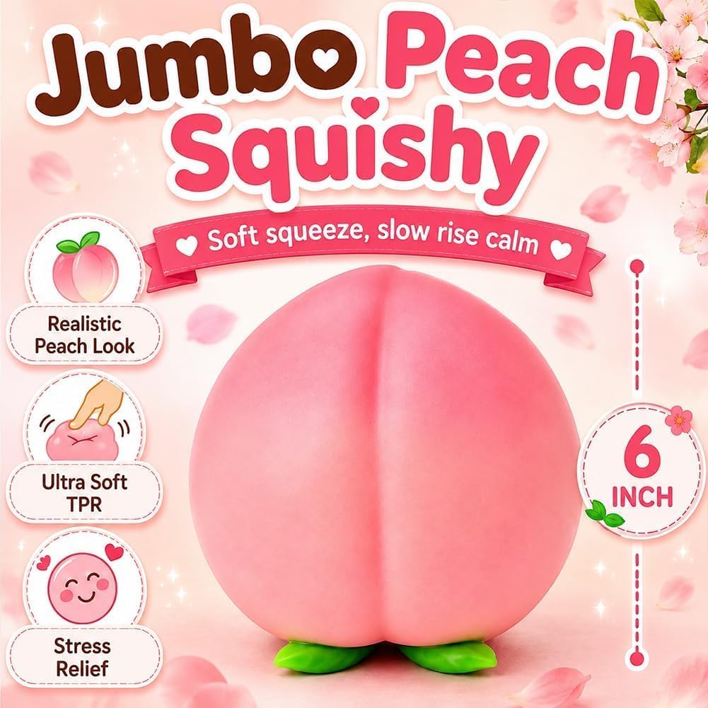 Giant Peach Squishy Jumbo Stress Ball, Soft Sensory Fidget (Peach-1Pcs)