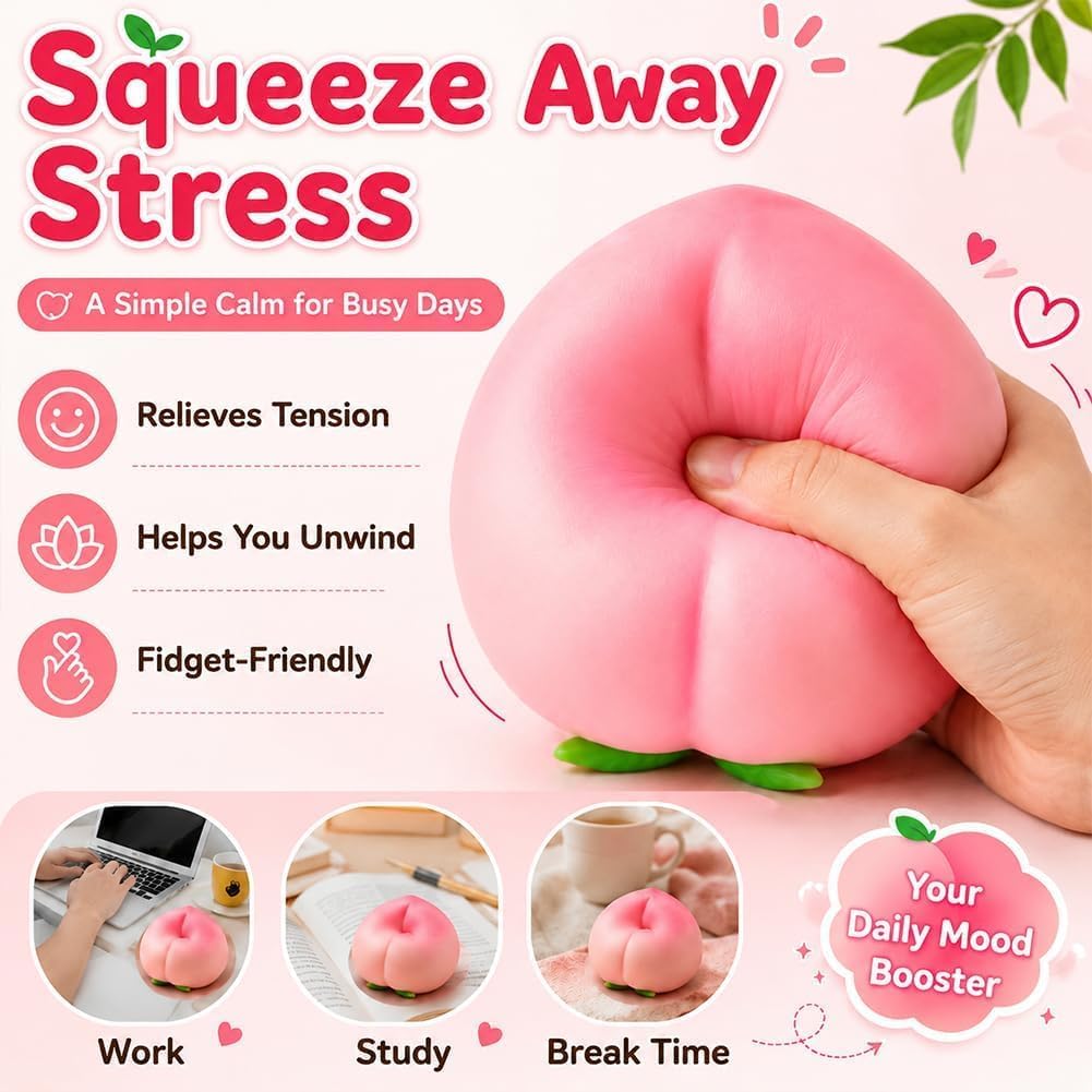 Giant Peach Squishy Jumbo Stress Ball, Soft Sensory Fidget (Peach-1Pcs)