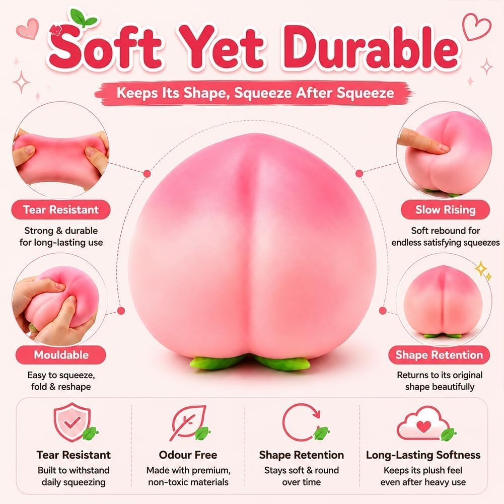 Giant Peach Squishy Jumbo Stress Ball, Soft Sensory Fidget (Peach-1Pcs)
