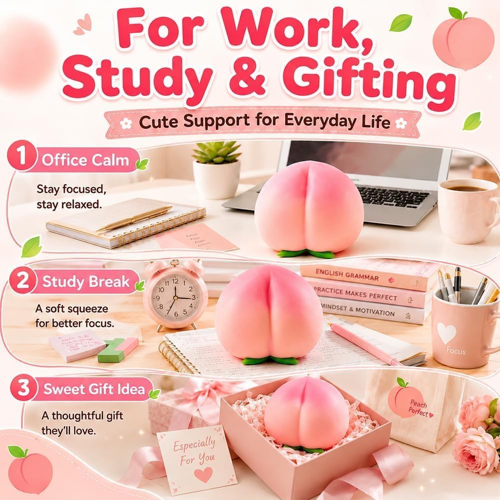Giant Peach Squishy Jumbo Stress Ball, Soft Sensory Fidget (Peach-1Pcs)