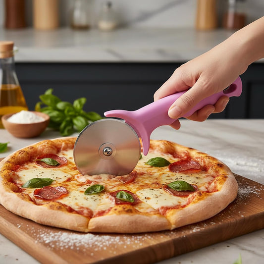Pink Pizza Cutter Wheel, Pizza Cutter Pink with Cover，Non-Slip Handle