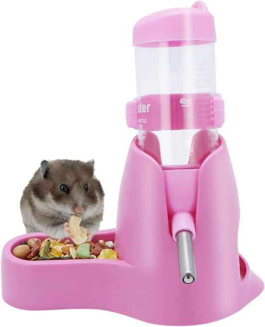 3 in 1 Hamster Water Bottle with Food Bowl Hideout Base, 80ML, Pink