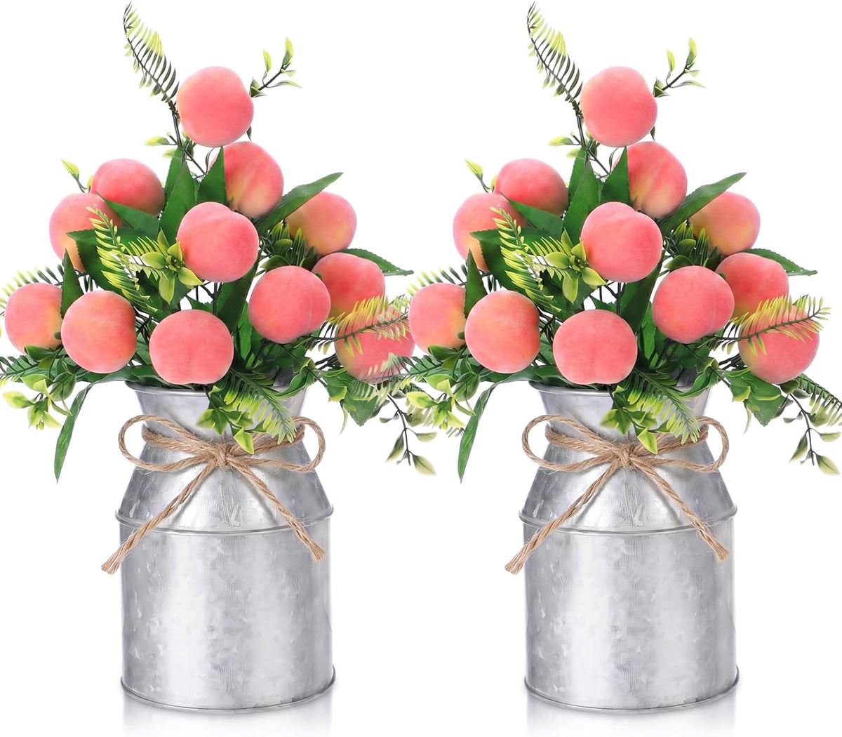 2 Sets Artificial Peach Branches with Flower Vases 16.14'' Realistic Artificial Peach Fruits Bouquet with Green Leaves Fruit Flower Arrangement for Home Baby Shower Party Farmhouse Table Decor