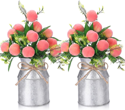 2 Sets Artificial Peach Branches with Flower Vases 16.14'' Realistic Artificial Peach Fruits Bouquet with Green Leaves Fruit Flower Arrangement for Home Baby Shower Party Farmhouse Table Decor