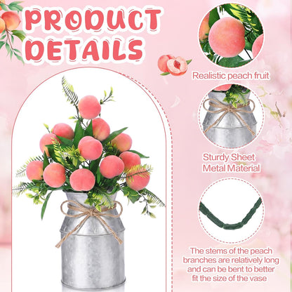 2 Sets Artificial Peach Branches with Flower Vases 16.14'' Realistic Artificial Peach Fruits Bouquet with Green Leaves Fruit Flower Arrangement for Home Baby Shower Party Farmhouse Table Decor