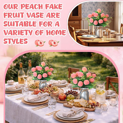 2 Sets Artificial Peach Branches with Flower Vases 16.14'' Realistic Artificial Peach Fruits Bouquet with Green Leaves Fruit Flower Arrangement for Home Baby Shower Party Farmhouse Table Decor
