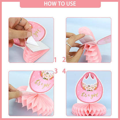 9Pcs Pink Baby Shower Decorations Honeycomb Centerpieces for Girls Floral It's a Girl Gender Reveal Table Centerpiece Party Supplies Baby Girl Pregnancy Announcement Table Topper