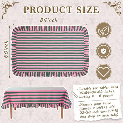 Striped Tablecloth, Rectangle, Pink, Grass Green, 84'' X 60''
