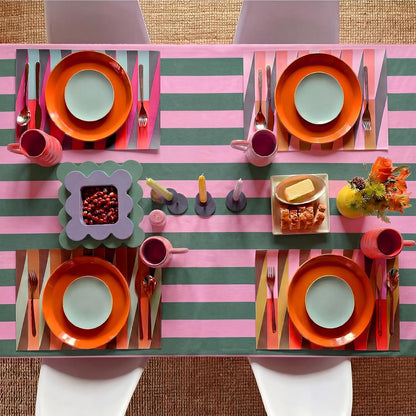 Striped Tablecloth, Rectangle, Pink, Grass Green, 84'' X 60''