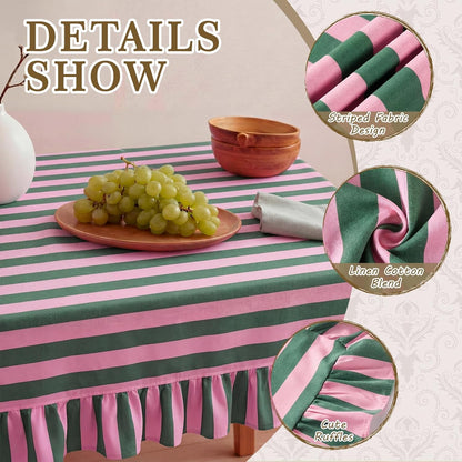 Striped Tablecloth, Rectangle, Pink, Grass Green, 84'' X 60''