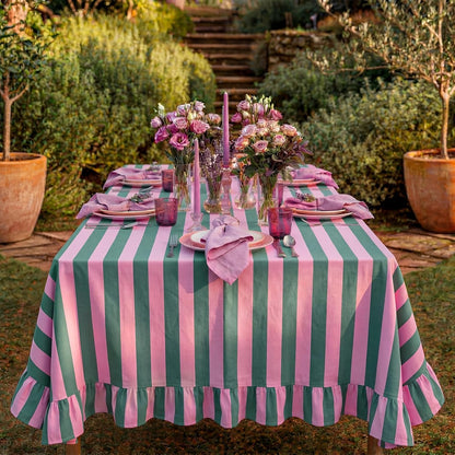 Striped Tablecloth, Rectangle, Pink, Grass Green, 84'' X 60''