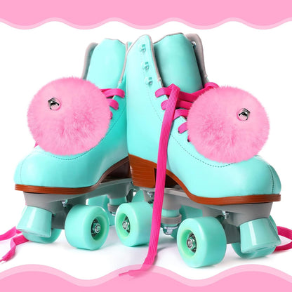 2 Pieces Roller Skate Pom Poms with Bells for Women Girls Princess Fluffy Tie on Fuzzy Pompom Puff Balls for Quad Roller Skate Accessories(8 cm,Pink)