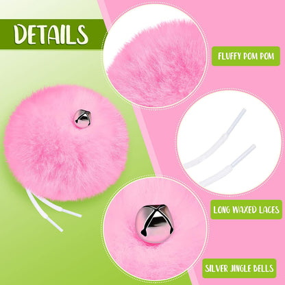 2 Pieces Roller Skate Pom Poms with Bells for Women Girls Princess Fluffy Tie on Fuzzy Pompom Puff Balls for Quad Roller Skate Accessories(8 cm,Pink)
