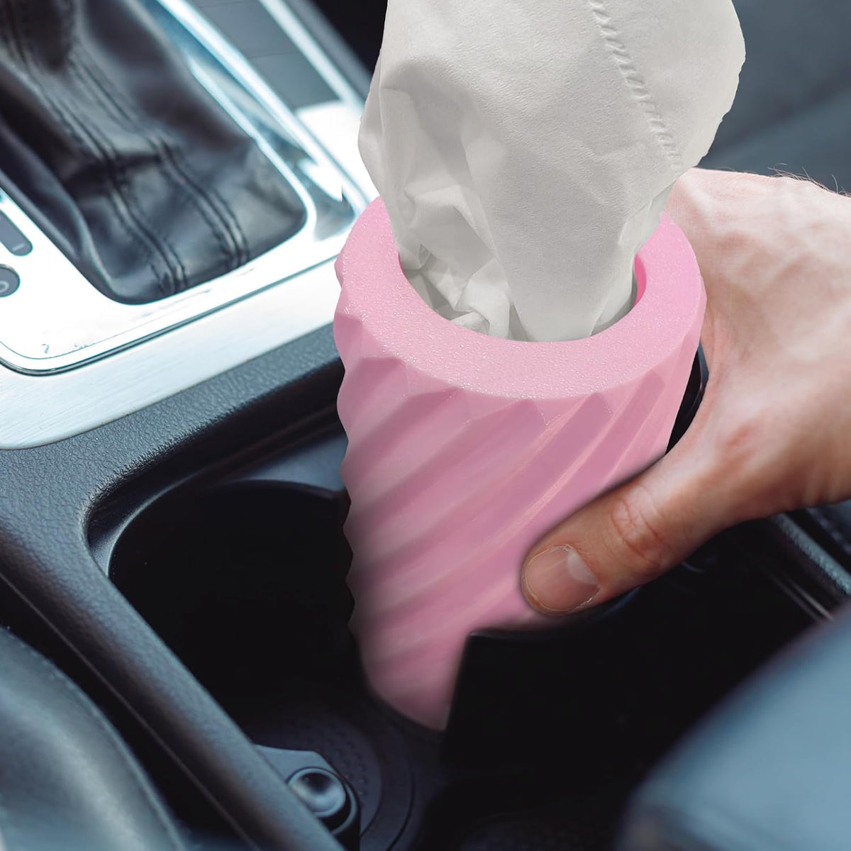 Car Tissue Holder, Refillable Round Cylinder with 3 Tissue Packs, Universal Fit for Vehicle Cup Holder, Home & Office, Car Accessories Interior (Pink)