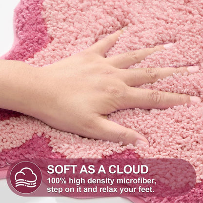 Cute Scalloped Bathroom Rugs Set,Candy Pink Plush Microfiber Scallop Bath Mats Non Slip Washable Quick Dry Absorbent Rug Carpet for Sink Laundry Room Bedroom,20" x 30" + U Shape 20" x 24"