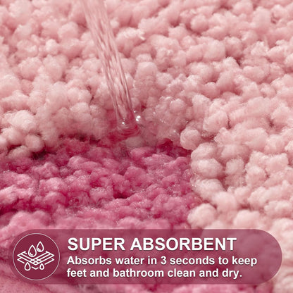Cute Scalloped Bathroom Rugs Set,Candy Pink Plush Microfiber Scallop Bath Mats Non Slip Washable Quick Dry Absorbent Rug Carpet for Sink Laundry Room Bedroom,20" x 30" + U Shape 20" x 24"