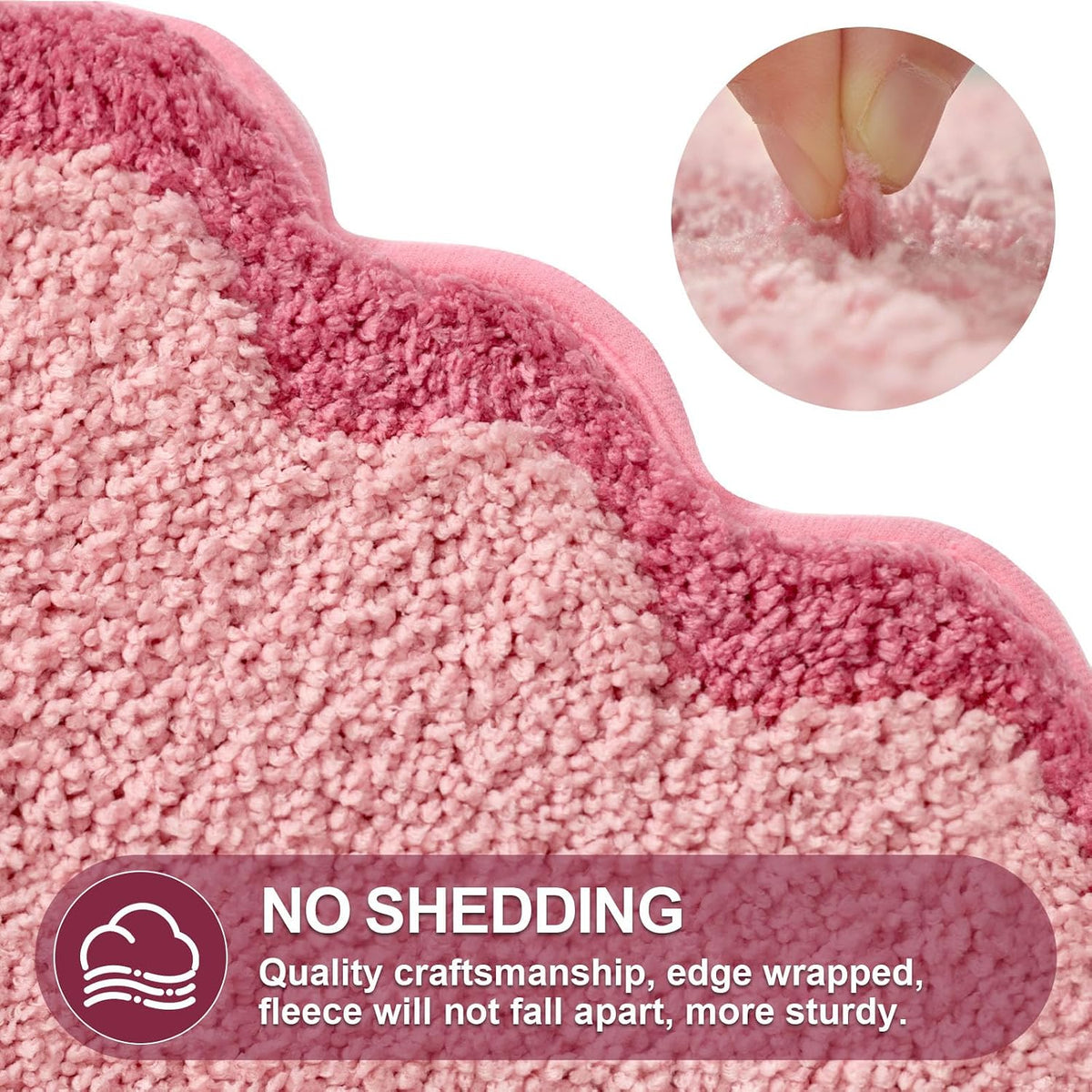 Cute Scalloped Bathroom Rugs Set,Candy Pink Plush Microfiber Scallop Bath Mats Non Slip Washable Quick Dry Absorbent Rug Carpet for Sink Laundry Room Bedroom,20" x 30" + U Shape 20" x 24"