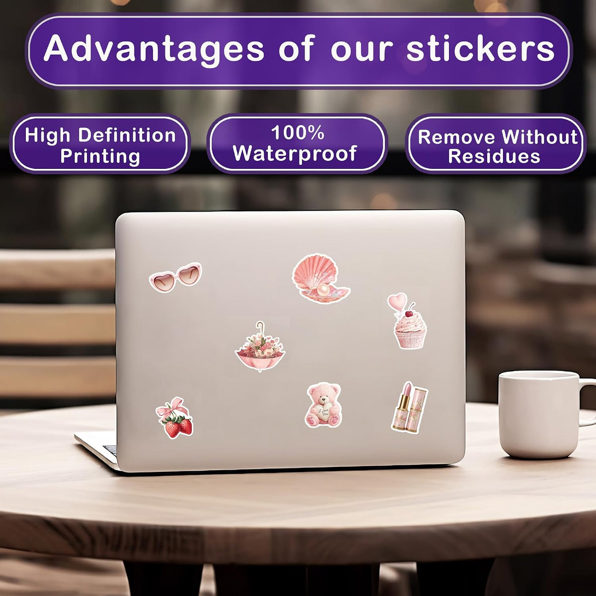 50 Pcs Coquette Stickers Cute Pink Aesthetic Sticker Waterproof Pastel Cute Bow Decals Water Bottle Laptop Journal Planner Scrapbook Phone Guitar Luggage Cup Gifts for Women Teens Girls