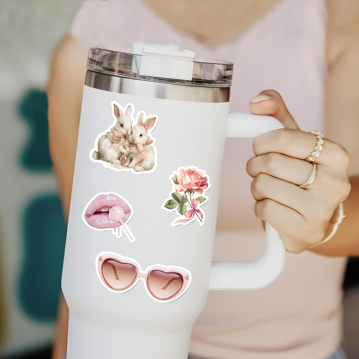 50 Pcs Coquette Stickers Cute Pink Aesthetic Sticker Waterproof Pastel Cute Bow Decals Water Bottle Laptop Journal Planner Scrapbook Phone Guitar Luggage Cup Gifts for Women Teens Girls