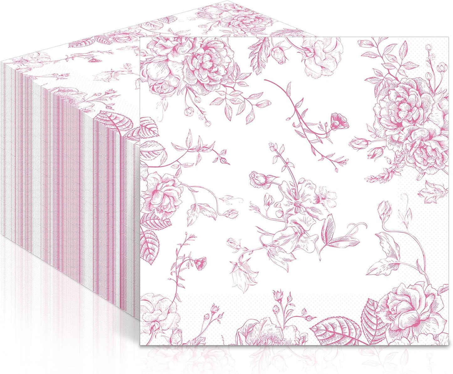 100Pcs Spring Pink Floral Paper Napkins Pink and White Flower Napkins Party Supplies Floral Dessert Hand Towel tissue Decorative Toile for Wedding Birthday Baby Shower Garden Tea Party Favor