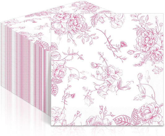 100Pcs Spring Pink Floral Paper Napkins Pink and White Flower Napkins Party Supplies Floral Dessert Hand Towel tissue Decorative Toile for Wedding Birthday Baby Shower Garden Tea Party Favor