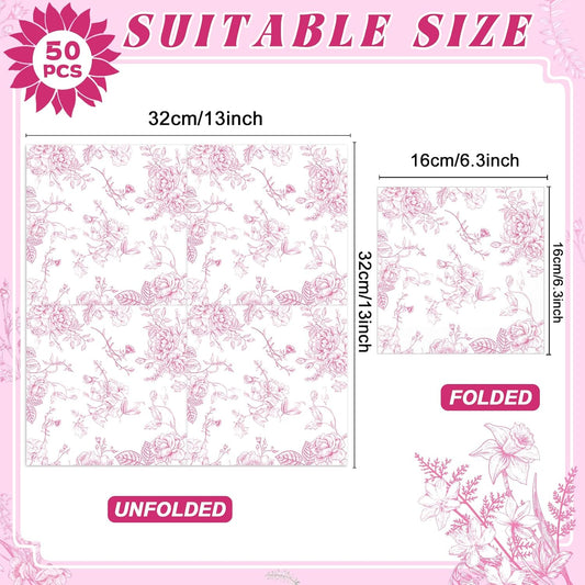 100Pcs Spring Pink Floral Paper Napkins Pink and White Flower Napkins Party Supplies Floral Dessert Hand Towel tissue Decorative Toile for Wedding Birthday Baby Shower Garden Tea Party Favor