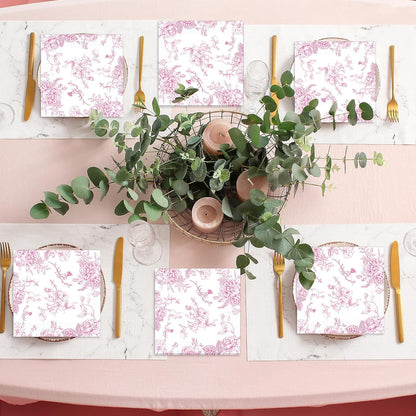 100Pcs Spring Pink Floral Paper Napkins Pink and White Flower Napkins Party Supplies Floral Dessert Hand Towel tissue Decorative Toile for Wedding Birthday Baby Shower Garden Tea Party Favor