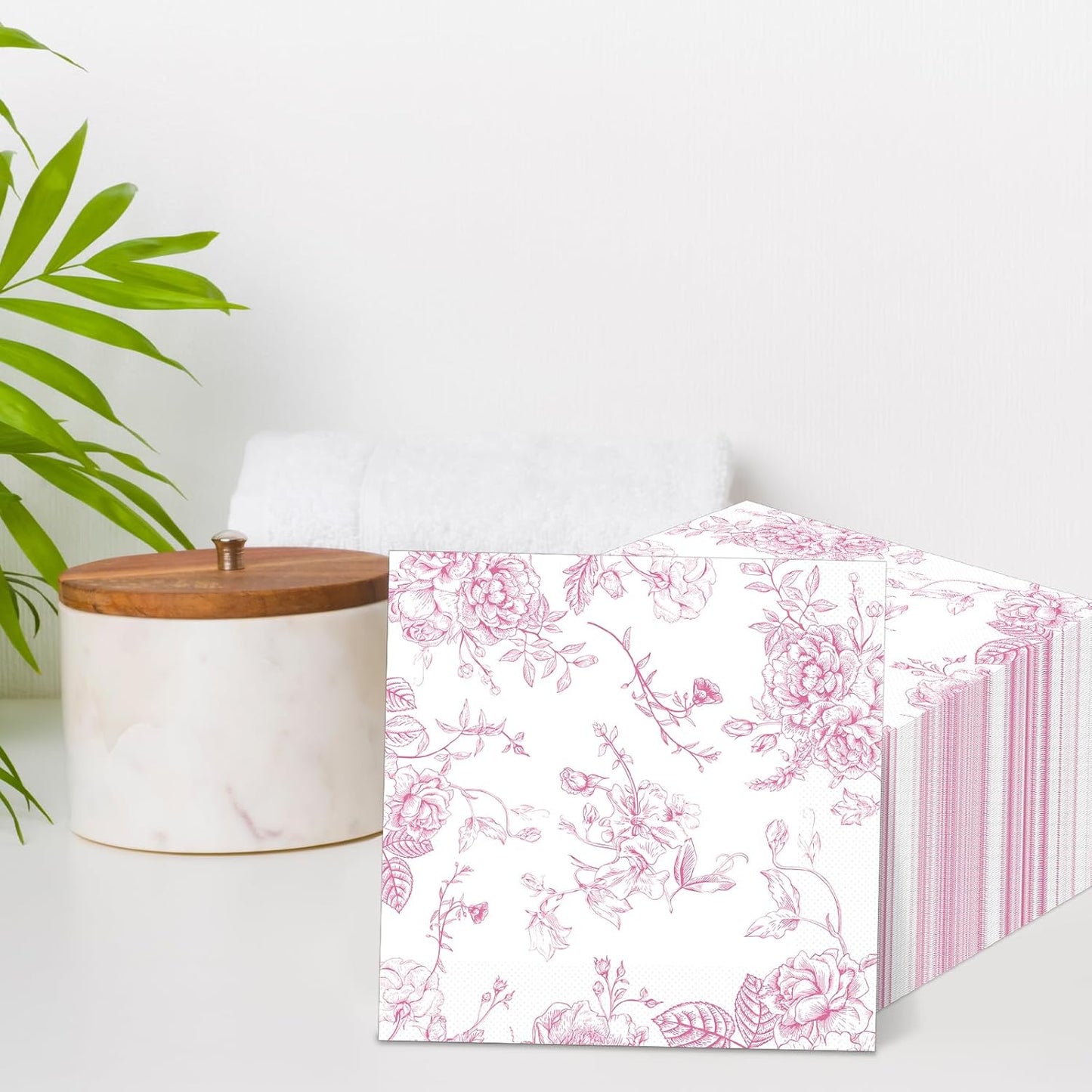 100Pcs Spring Pink Floral Paper Napkins Pink and White Flower Napkins Party Supplies Floral Dessert Hand Towel tissue Decorative Toile for Wedding Birthday Baby Shower Garden Tea Party Favor