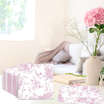 100Pcs Spring Pink Floral Paper Napkins Pink and White Flower Napkins Party Supplies Floral Dessert Hand Towel tissue Decorative Toile for Wedding Birthday Baby Shower Garden Tea Party Favor
